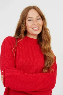 Oversized Jumpers*Brave Soul Oversized Fisherman Knit Turtleneck Jumper Red