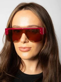 Sunglasses*SVNX Oversized Flat Top Sunglasses with Mirro Lens Red