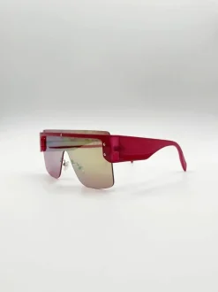 Sunglasses*SVNX Oversized Flat Top Sunglasses with Mirro Lens Red