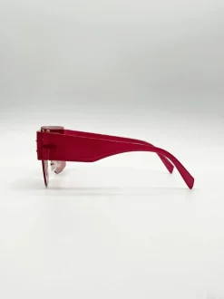 Sunglasses*SVNX Oversized Flat Top Sunglasses with Mirro Lens Red