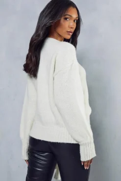 Cardigans*MissPap Oversized Fluffy Knit Tie Detail Cardigan ecru