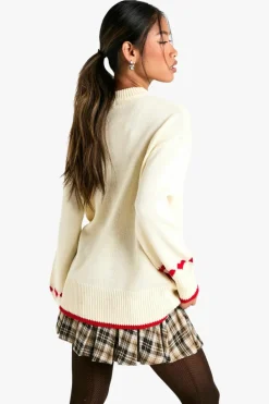 Oversized Jumpers|Jumpers*boohoo Oversized Heart & Bow Jumper cream