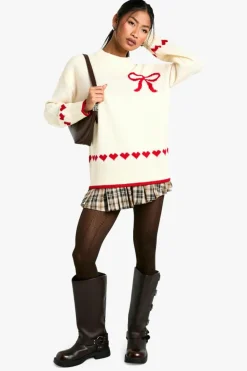 Oversized Jumpers|Jumpers*boohoo Oversized Heart & Bow Jumper cream