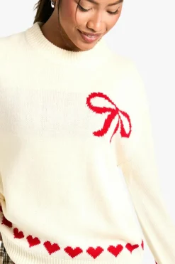 Oversized Jumpers|Jumpers*boohoo Oversized Heart & Bow Jumper cream