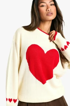 Oversized Jumpers|Jumpers*boohoo Oversized Heart Jumper cream