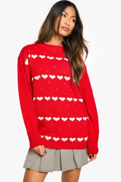 Oversized Jumpers*boohoo Oversized Hearts Jumper red