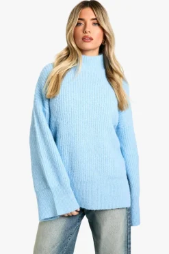 Oversized Jumpers|Jumpers*boohoo Oversized High Neck Knitted Jumper blue