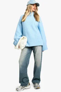 Oversized Jumpers|Jumpers*boohoo Oversized High Neck Knitted Jumper blue