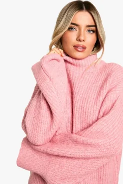 Oversized Jumpers|Jumpers*boohoo Oversized High Neck Knitted Jumper pink