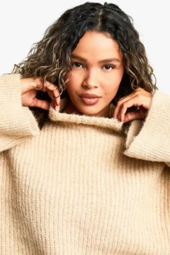 Oversized Jumpers|Jumpers*boohoo Oversized High Neck Knitted Jumper oatmeal