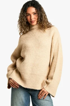 Oversized Jumpers|Jumpers*boohoo Oversized High Neck Knitted Jumper oatmeal
