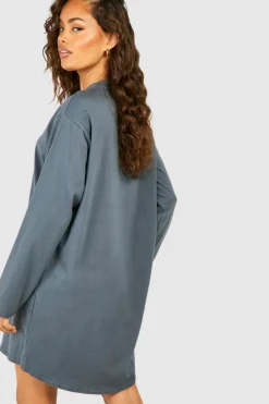 T-Shirt Dresses|Shirt Dresses*boohoo Oversized Long Sleeve Dipped Hem T-shirt Dress charcoal