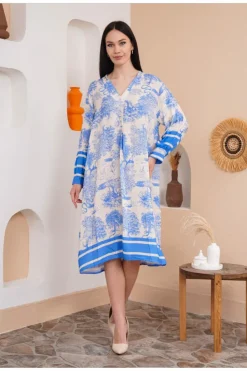 Smock Dresses|Midi Dresses*HOXTON GAL Oversized Long Sleeves Animal Printed Midi Dress Blue