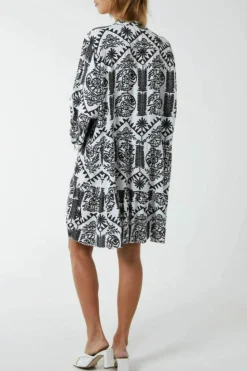 Smock Dresses*HOXTON GAL Oversized Long Sleeves Printed Smock Dress Black