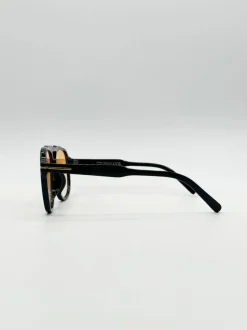Sunglasses*SVNX Oversized Navigator Sunglasses in with Orange Lenses Black