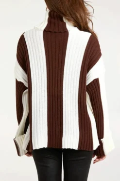Oversized Jumpers*HOXTON GAL Oversized Roll Neck Detailed Vertical Striped Jumper Brown