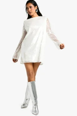 T-Shirt Dresses|Shirt Dresses*boohoo Oversized Sequin T-shirt Dress white