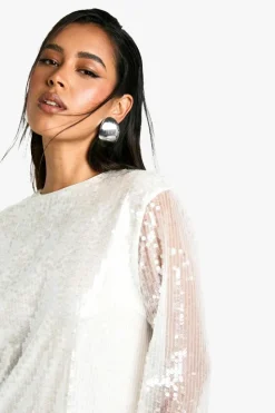 T-Shirt Dresses|Shirt Dresses*boohoo Oversized Sequin T-shirt Dress white