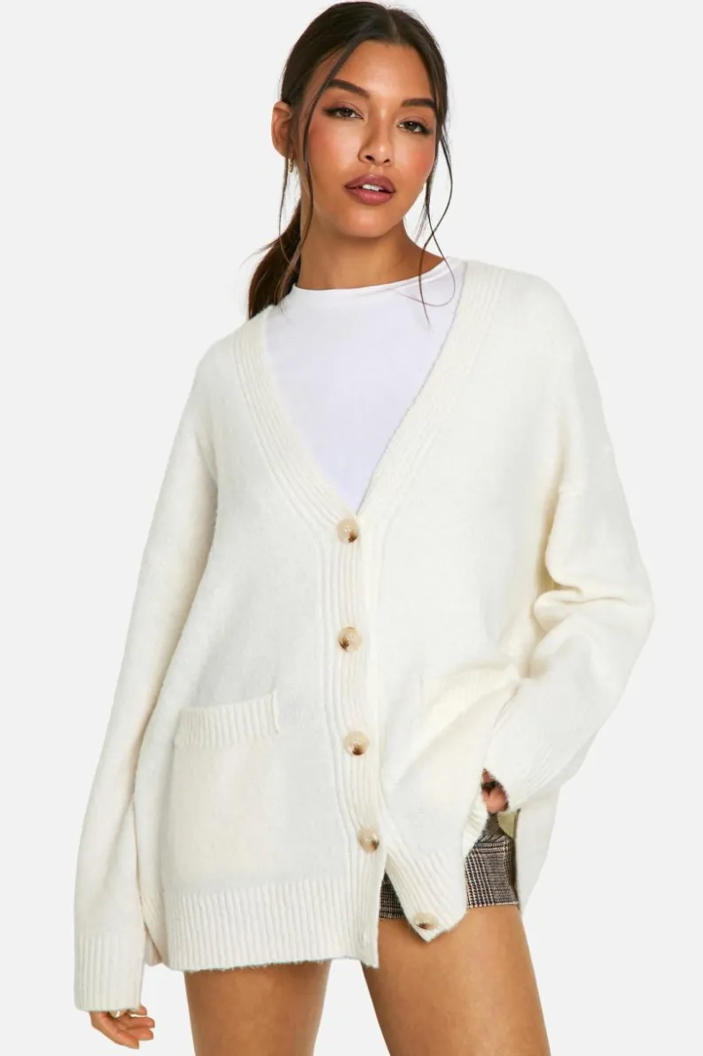 Cardigans|Knitwear*boohoo Oversized Soft Knit Boyfriend Cardigan cream