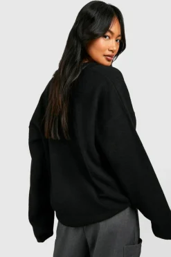 Oversized Jumpers|Jumpers*boohoo Oversized Soft Knit Polo Collar Jumper black