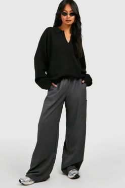 Oversized Jumpers|Jumpers*boohoo Oversized Soft Knit Polo Collar Jumper black