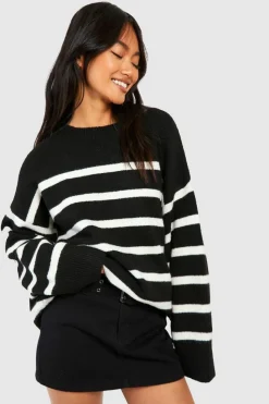 Oversized Jumpers|Jumpers*boohoo Oversized Soft Knit Stripe Jumper black