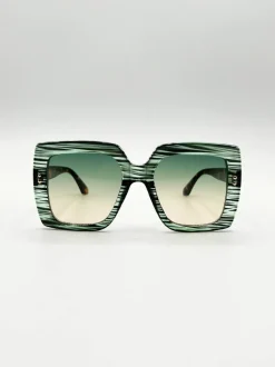 Sunglasses*SVNX Oversized Square Frame in Multi Print Green