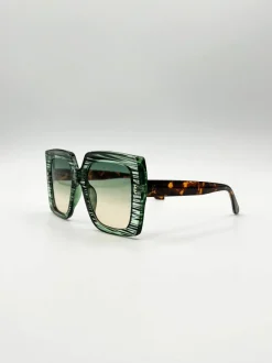 Sunglasses*SVNX Oversized Square Frame in Multi Print Green