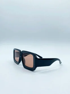 Sunglasses*SVNX Oversized Square Frame Sunglasses In with Orange Lenses Black