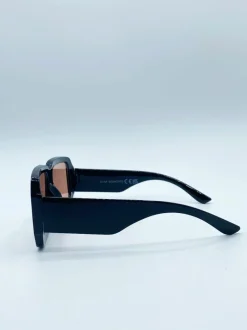 Sunglasses*SVNX Oversized Square Frame Sunglasses In with Orange Lenses Black