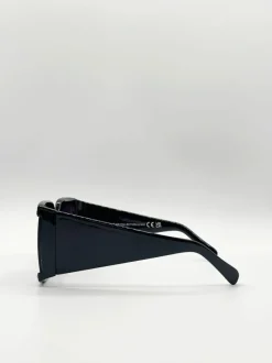 Sunglasses*SVNX Oversized Square Sunglasses with Diamonte Detail Jet Black