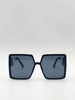 Sunglasses*SVNX Oversized square sunglasses with temple frame detail Black