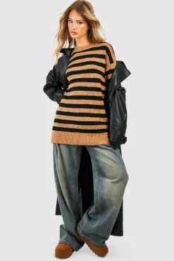 Oversized Jumpers*boohoo Oversized Stripe Jumper camel