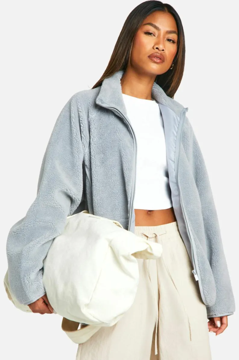Up To 80% Off Winter Warmers|Teddy Jackets*boohoo Oversized Teddy Zip Up Jacket light grey