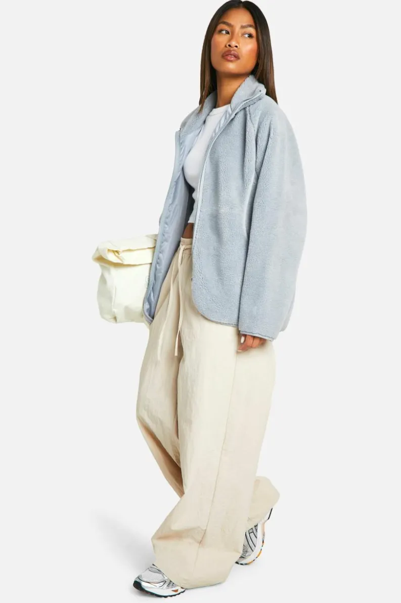 Up To 80% Off Winter Warmers|Teddy Jackets*boohoo Oversized Teddy Zip Up Jacket light grey