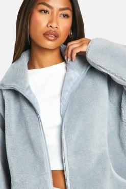 Up To 80% Off Winter Warmers|Teddy Jackets*boohoo Oversized Teddy Zip Up Jacket light grey