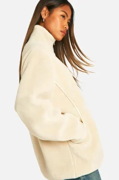 Up To 80% Off Winter Warmers|Bomber Jackets*boohoo Oversized Teddy Zip Up Jacket stone