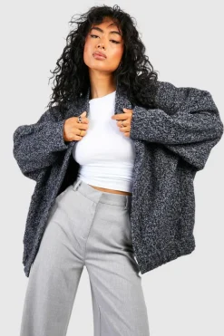 Up To 80% Off Winter Warmers|Bomber Jackets*boohoo Oversized Wool Bomber Jacket slate blue