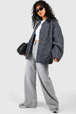 Up To 80% Off Winter Warmers|Bomber Jackets*boohoo Oversized Wool Bomber Jacket slate blue