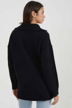 Oversized Jumpers*Brave Soul Oversized Zip Collar Knitted Jumper Black