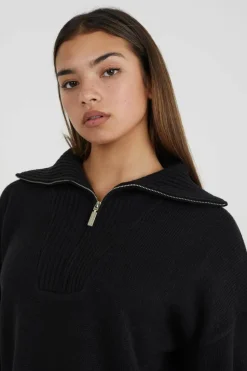 Oversized Jumpers*Brave Soul Oversized Zip Collar Knitted Jumper Black