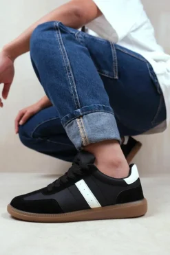 Trainers*Where's That From Pace' Contrast Panel Lace Up Gum Sole Trainers Black