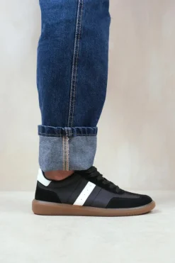 Trainers*Where's That From Pace' Contrast Panel Lace Up Gum Sole Trainers Black