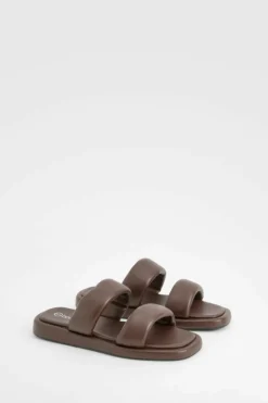 Sandals*boohoo Padded Minimal Double Strap Sliders chocolate