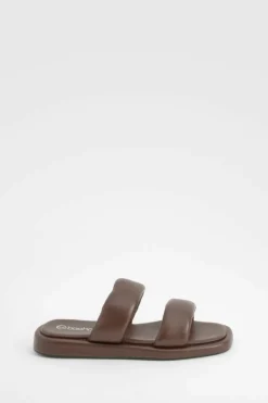 Sandals*boohoo Padded Minimal Double Strap Sliders chocolate