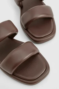 Sandals*boohoo Padded Minimal Double Strap Sliders chocolate