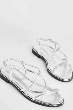 Flats|Sandals*boohoo Padded Skinny Strap Flat Sandals silver