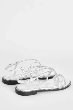 Flats|Sandals*boohoo Padded Skinny Strap Flat Sandals silver