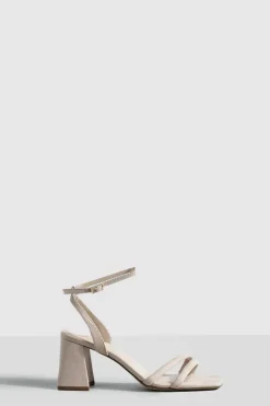 Heels*boohoo Padded Strap 2 Part Mid Block Heels nude