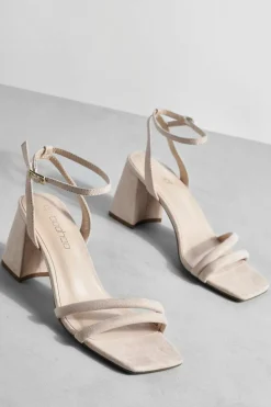 Heels*boohoo Padded Strap 2 Part Mid Block Heels nude